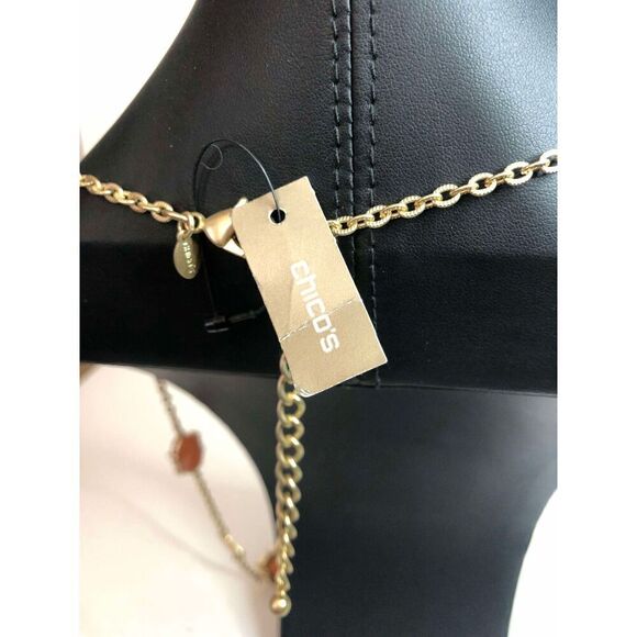 1412 CHICO'S gold tone Orange facted station necklace 34-38" - Picture 2 of 2